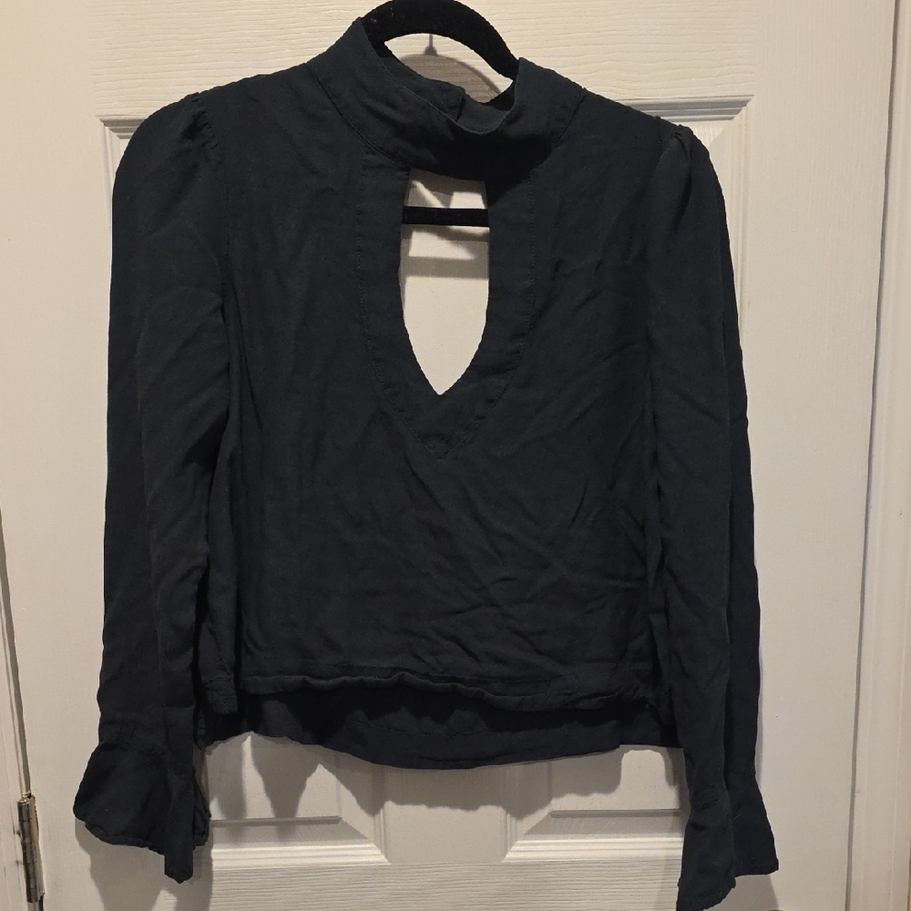 Free People Forest Green Keyhole Blousegr